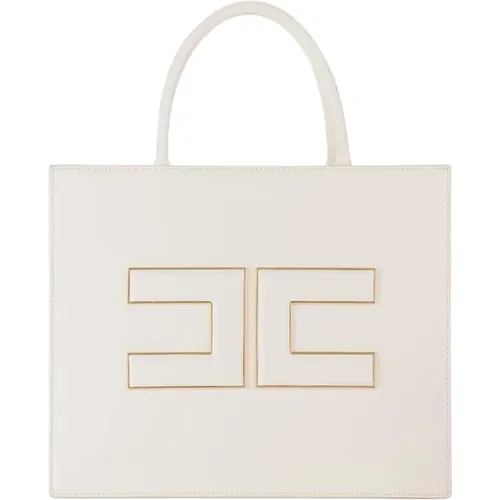 Synthetic Leather Shopper Bag with Golden Metal Logo Plate , female, Sizes: ONE SIZE - Elisabetta Franchi - Modalova