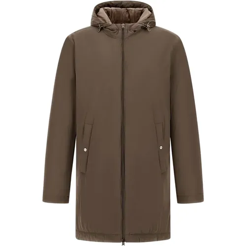 Parkas, male, , Size: S Dark Taupe Parka with Drawstring Hood - Herno - Modalova