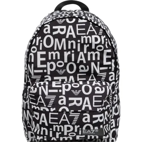 Backpacks, male, , Size: ONE SIZE Logo Pattern Multicolour Backpack with Zip - Emporio Armani EA7 - Modalova