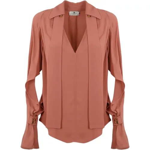 Rosa Georgette Bluse mit Cut-Out Ärmeln , Damen, Größe: M - Elisabetta Franchi - Modalova