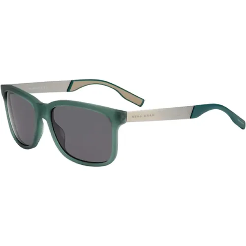 Matte Green Ruthenium Sunglasses , male, Sizes: 55 MM - Hugo Boss - Modalova