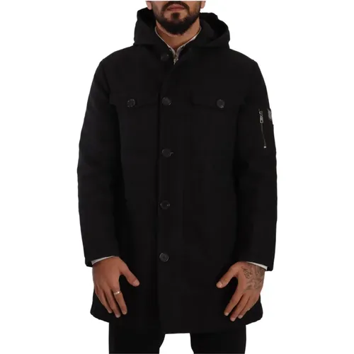 Denim Hooded Parka Coat Winter Jacket , male, Sizes: S - Dolce & Gabbana - Modalova