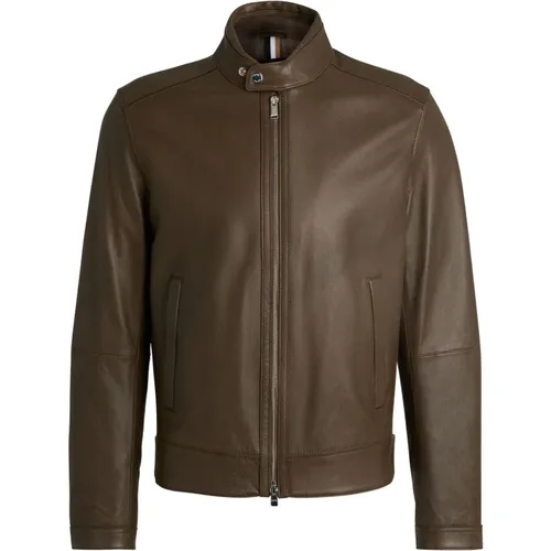 Grained Leather Jacket with Full Zip , male, Sizes: M, XL - Hugo Boss - Modalova