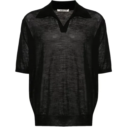 Schwarzes Mélange Polo T-shirt , Herren, Größe: M - Auralee - Modalova