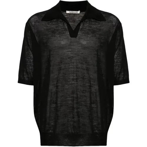 Schwarzes Mélange Polo T-shirt , Herren, Größe: XS - Auralee - Modalova