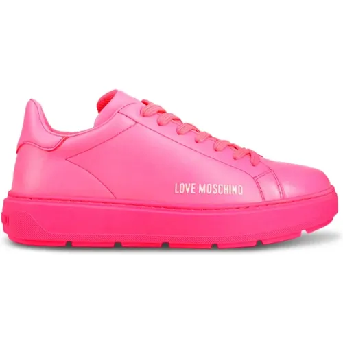 Leder Sneakers mit Erhöhter Plateausohle , Damen, Größe: 38 EU - Love Moschino - Modalova