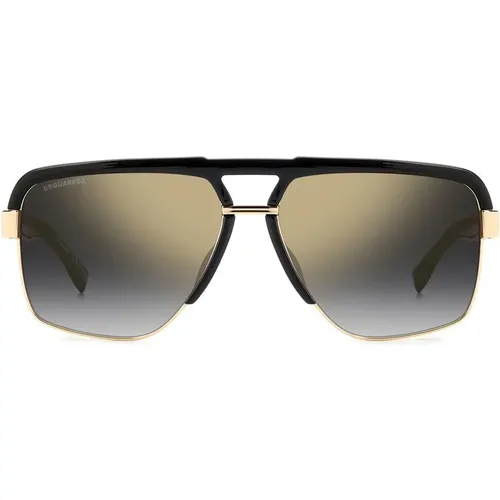 Sunglasses, male, , Size: 61 MM Gold Sunglasses with Grey Shaded Mirror - Dsquared2 - Modalova