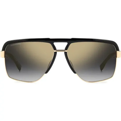 Schwarze Goldene Sonnenbrille mit Grauem Verspiegeltem Glas , Herren, Größe: 61 MM - Dsquared2 - Modalova