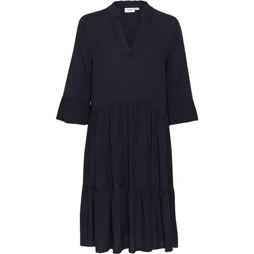 Blau Tiefes Solides Kleid mit Volant , Damen, Größe: XS - Saint Tropez - Modalova