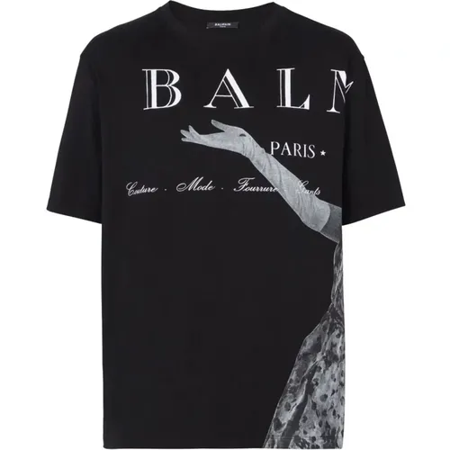 Bedrucktes Casual T-Shirt in Schwarz - Balmain - Modalova