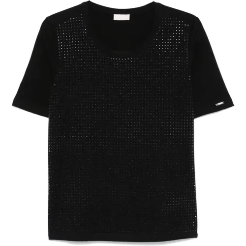 Schwarzes Strass-verziertes Crew Neck T-Shirt , Damen, Größe: M - Liu Jo - Modalova