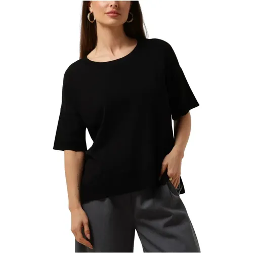Schwarzes T-Shirt O-Ausschnitt Strick , Damen, Größe: XS - Selected Femme - Modalova