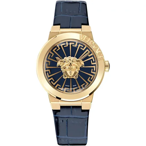 Watches, female, , Size: ONE SIZE Blue Leather Medusa Infinite Watch - Versace - Modalova