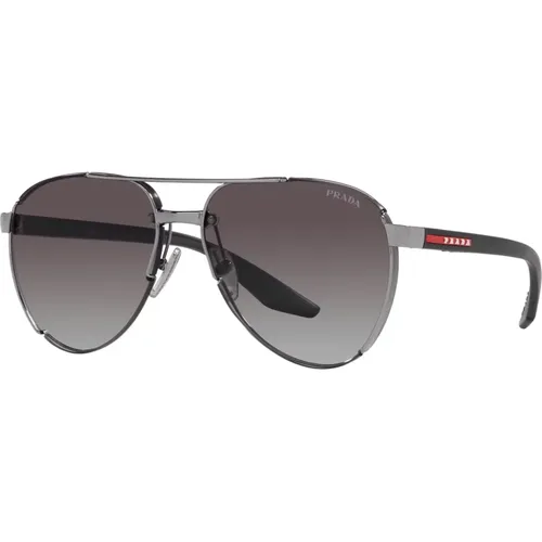 Sunglasses, male, , Size: 61 MM Sporty Sunglasses Ruthenium/Grey Shaded - Prada - Modalova