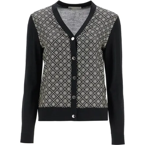 Seiden-Cardigan mit Double T Motiv , Damen, Größe: L - TORY BURCH - Modalova