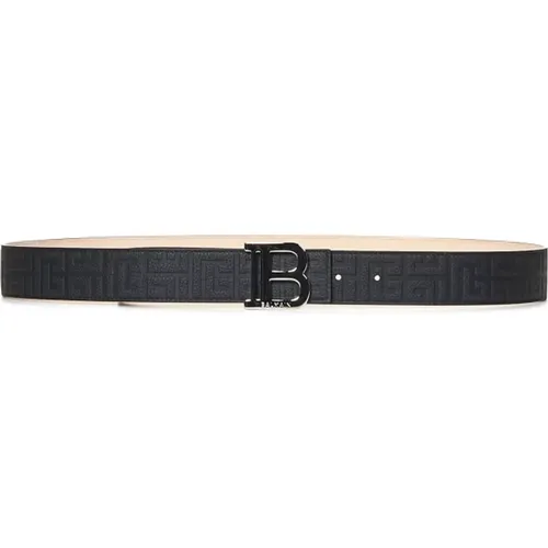 Belts, male, , Size: 95 CM Leather Belt with B-Shaped Buckle - Balmain - Modalova