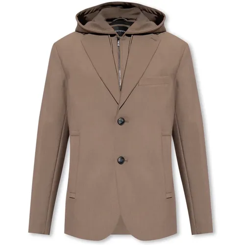 Blazers, male, , Size: L Single-breasted blazer with hood - Emporio Armani - Modalova