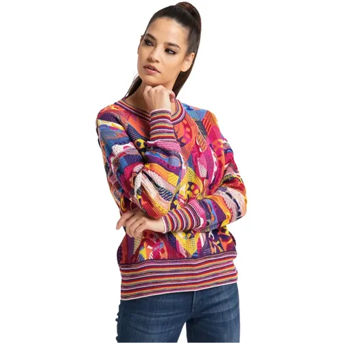 Colorful Knit Sweater with Round Neckline , female, Sizes: M, XL, 2XL, L - carlo colucci - Modalova