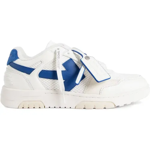 Off , Sneakers, male, , Size: 11 US Blue Mesh Leather Sneakers - Off White - Modalova