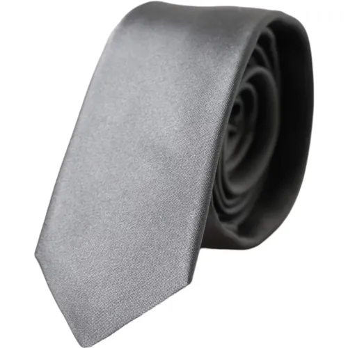 Ties, male, , Size: ONE SIZE Luxury Silk Tie Silver Color - Dolce & Gabbana - Modalova