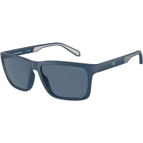Blaues Gestell, Dunkelblaue Gläser Sonnenbrille - Emporio Armani - Modalova
