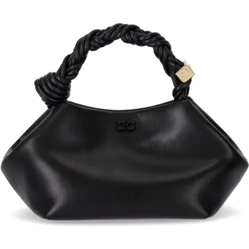 Schwarze Handtasche aus recyceltem Leder mit goldenen Details , Damen, Größe: ONE Size - Ganni - Modalova