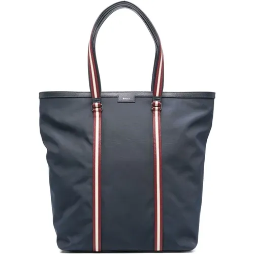 Tote Bags, male, , Size: ONE SIZE Midnight Tote Bag with Stripe Detailing - Bally - Modalova