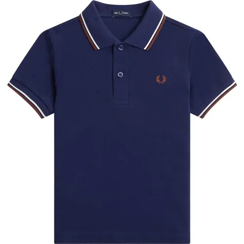 Polo Shirts, male, , Size: S Slim Fit Twin Tipped Polo Dark ultramarine , Ecru Whiskey brown-S - Fred Perry - Modalova