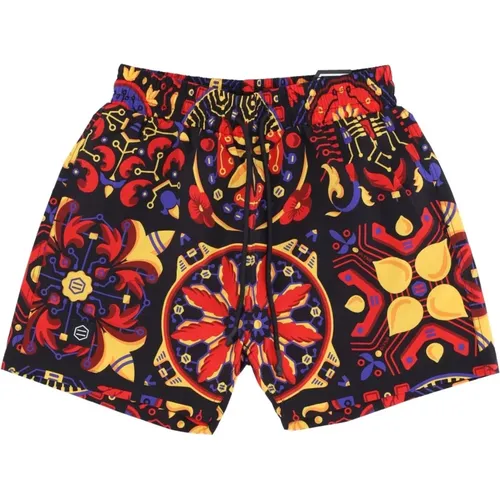 Beachwear, male, , Size: M Red Mosaic Swim Shorts - Dolly Noire - Modalova