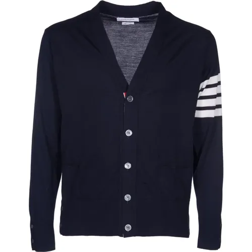 Cardigans, male, , Size: L V-Neck Cardigan with 4-Bar Stripe Detail - Thom Browne - Modalova