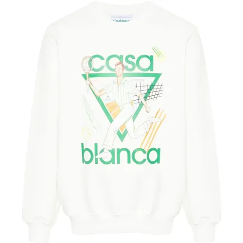 Tennis Logo White Cotton Sweatshirt , male, Sizes: L, M - Casablanca - Modalova