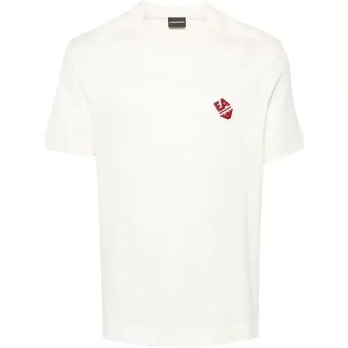 Kurzarm Baumwoll T-Shirt mit Logo und Adler Stickerei , Herren, Größe: XL - Emporio Armani - Modalova