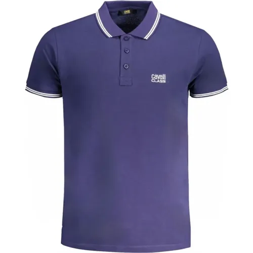 Blau Baumwoll-Poloshirt mit Stickerei , Herren, Größe: 2XL - Cavalli Class - Modalova