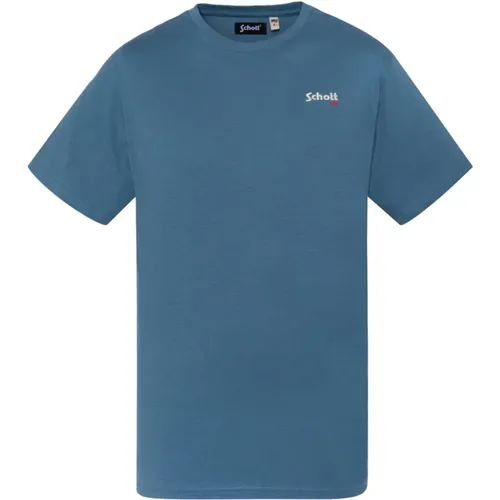 Blau Logo Baumwoll T-Shirt , Herren, Größe: XL - Schott NYC - Modalova