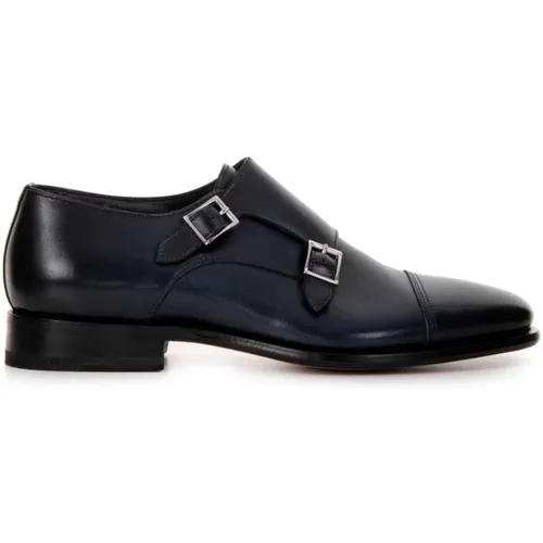 Navy Leather Loafers, Stylish and Durable , male, Sizes: 9 1/2 UK - Santoni - Modalova