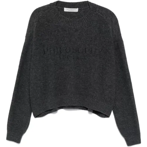 Grey Wool Blend Sweater with Embroidered Logo , female, Sizes: S - Philosophy di Lorenzo Serafini - Modalova