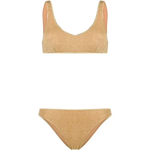 Golden Lurex Bikini U-Neck Style , female, Sizes: M, L - Oseree - Modalova