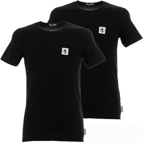 Schwarze T-Shirts mit gebogenem Logo , Herren, Größe: M - Bikkembergs - Modalova