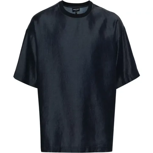 Blau Elegantes Kurzarm T-Shirt - Giorgio Armani - Modalova