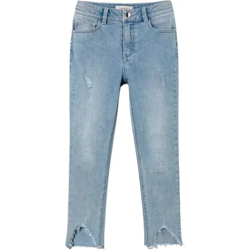 Skinny Jeans mit Strass und Fransensaum - Twinset - Modalova