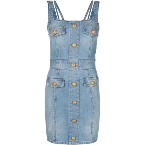 Pkts strapped denim dress , female, Sizes: S, XS, M - Balmain - Modalova