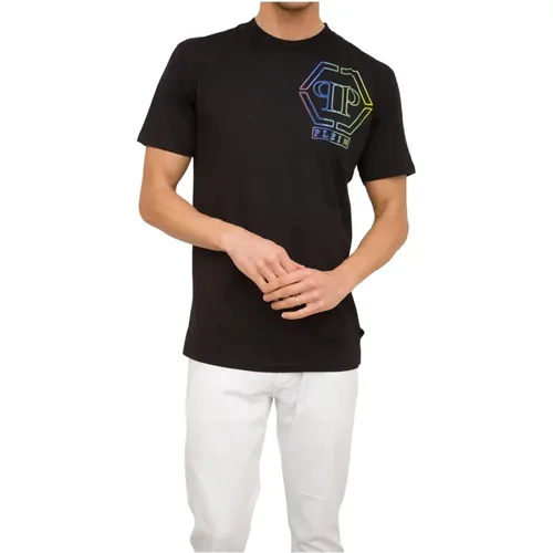V-Ausschnitt T-Shirt in Schwarz , Herren, Größe: M - Philipp Plein - Modalova
