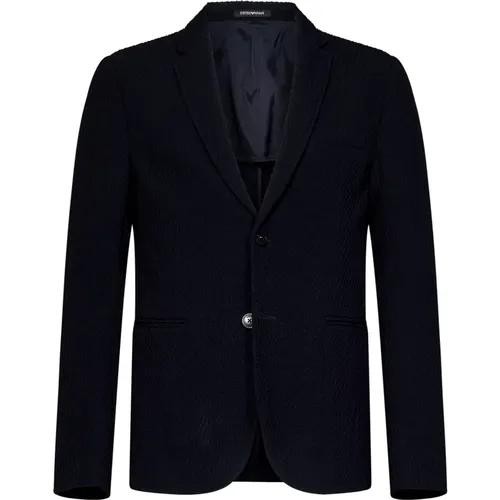 Single-Breasted Coats, male, , Size: M Wool Blend Blazer and Trousers - Emporio Armani - Modalova