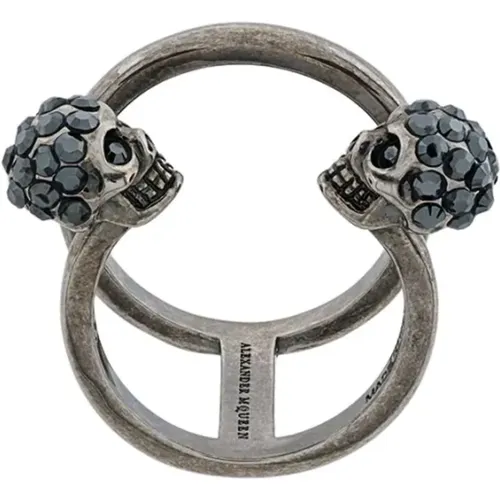 Rings, female, , Size: 50 MM Swarovski Skull Double Band Ring - alexander mcqueen - Modalova