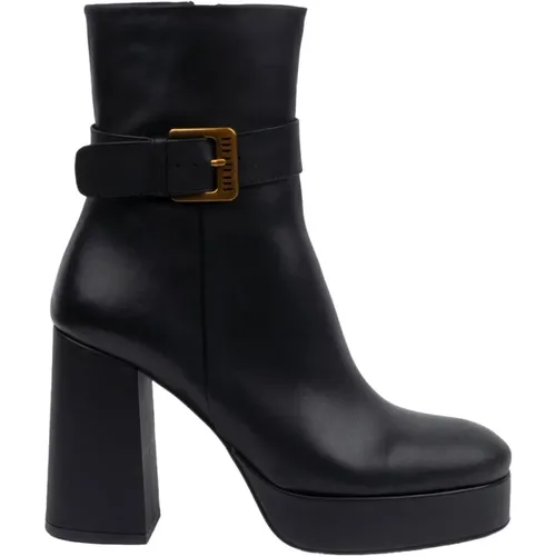 Leather Ankle Boot with Buckle and Side Zip , female, Sizes: 7 UK, 8 UK, 6 UK - Bruno Premi - Modalova