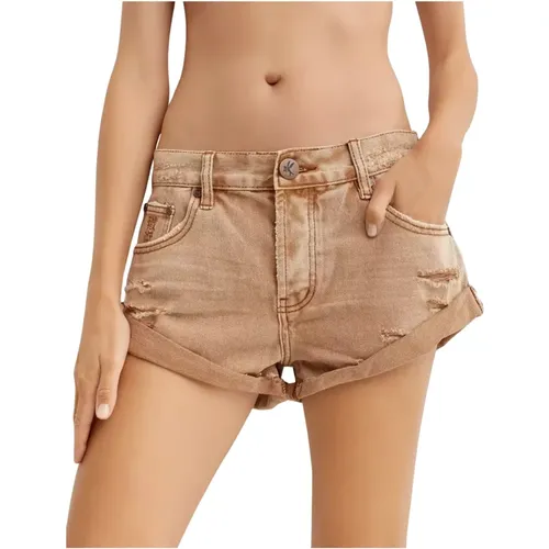 Niedrig sitzende Braune Denim-Shorts - One Teaspoon - Modalova