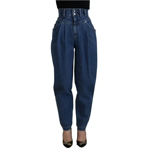 Blaue High-Waist-Denim-Stretch-Jeans aus Baumwolle , Damen, Größe: S - Dolce & Gabbana - Modalova