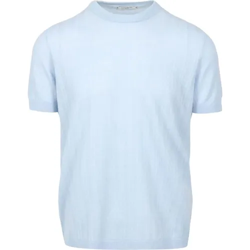 Klares Blaues Baumwoll-Crewneck-T-Shirt , Herren, Größe: M - Paolo Pecora - Modalova