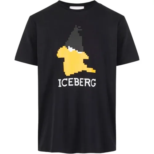 T-shirt Daffy Face Print Czarny , Herren, Größe: L - Iceberg - Modalova