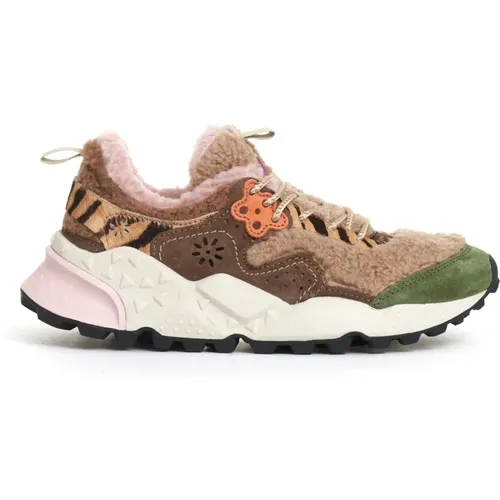 Sneakers, female, , Size: 8 US , Green, and Brown Teddy Sneakers - Flower Mountain - Modalova